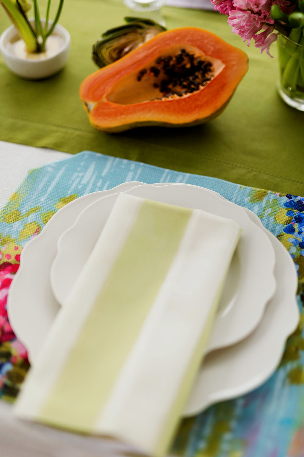 Esplanade Stripe in Avocado Green Dinner Napkins | Set of 4